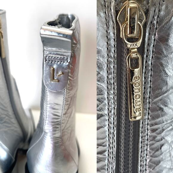 LARROUDE NWT James Crinkled Metallic Leather Boots in Silver Size 8.5 - Picture 11 of 14